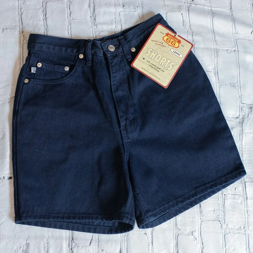 Vintage Route 66 Ladies Relaxed Fit Shorts Denim Dark Blue Size 3/4